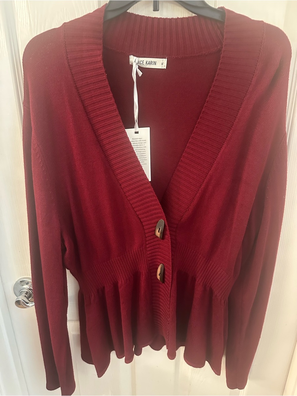Grace Karin Red-Burgundy Peplum Button Cardigan